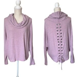 ARIELLA Women's Lilac Cowl Neck Women's L/S Top Lace-Up Back Size Large NEW USA